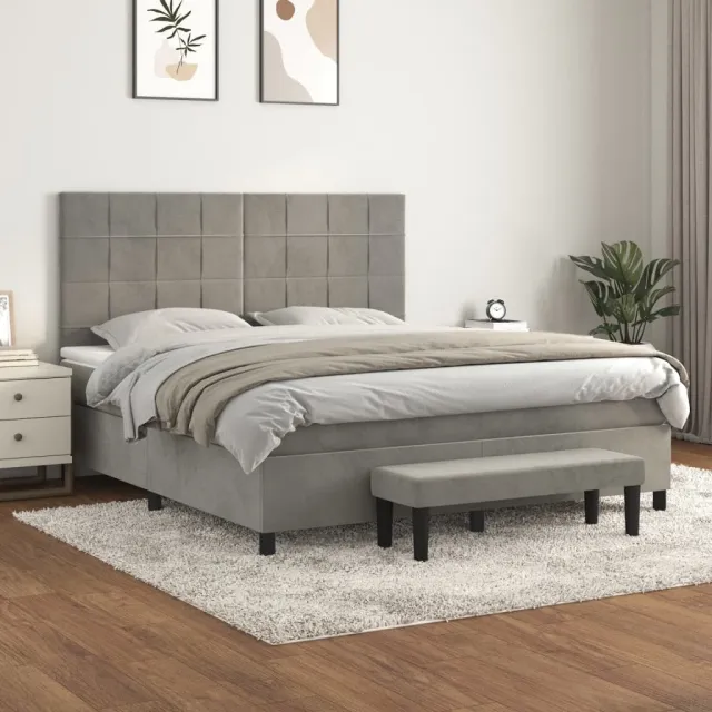 vidaXL Boxspring met matras fluweel lichtgrijs 160x200 cm grijs