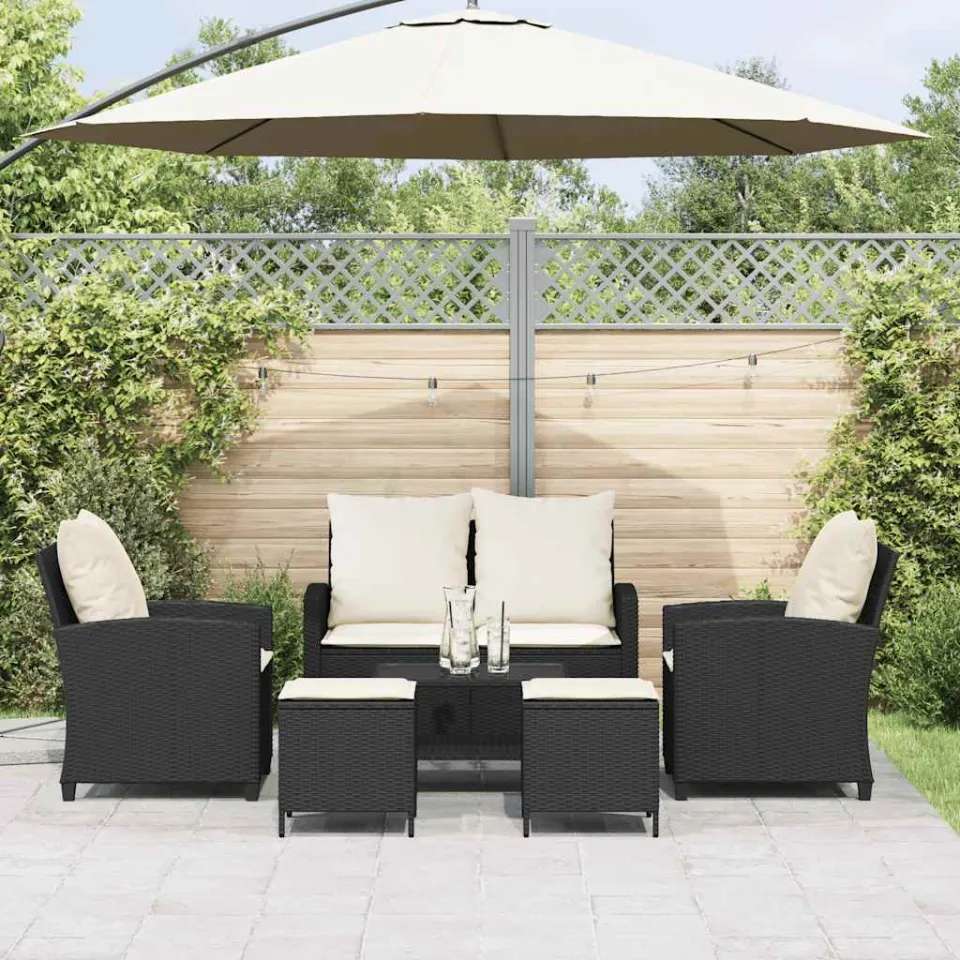 vidaXL 6-delige Loungeset met kussens poly rattan zwart, foto 3