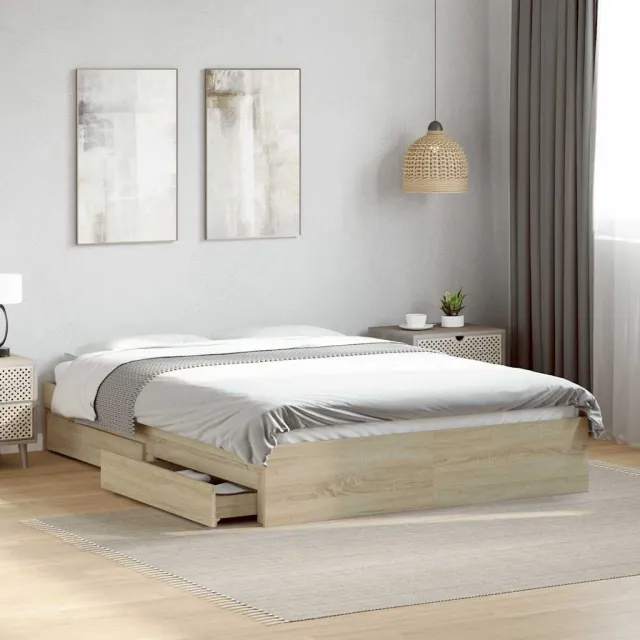 vidaXL Bedframe met lades bewerkt hout sonoma eikenkleurig 120x200 cm