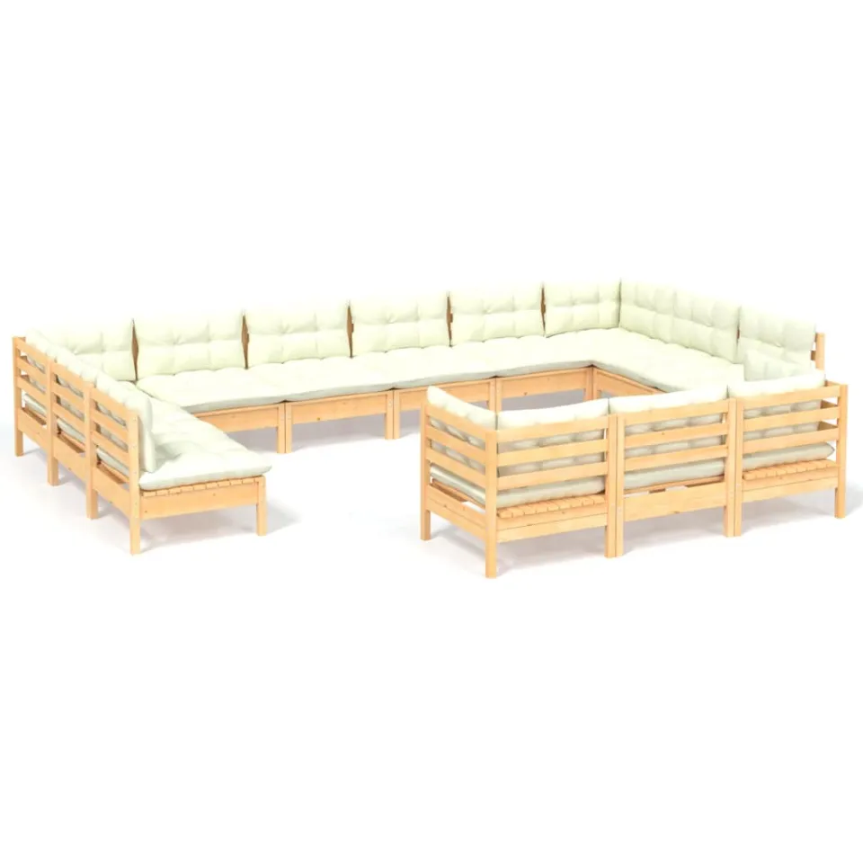 vidaXL 13-delige Loungeset met crèmekleurige kussens grenenhout, foto 3