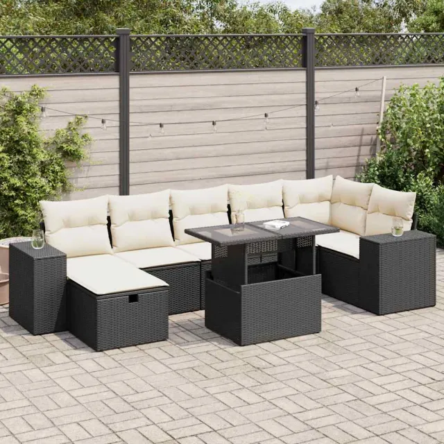 vidaXL 5-delige Loungeset met kussens poly rattan zwart, foto 2