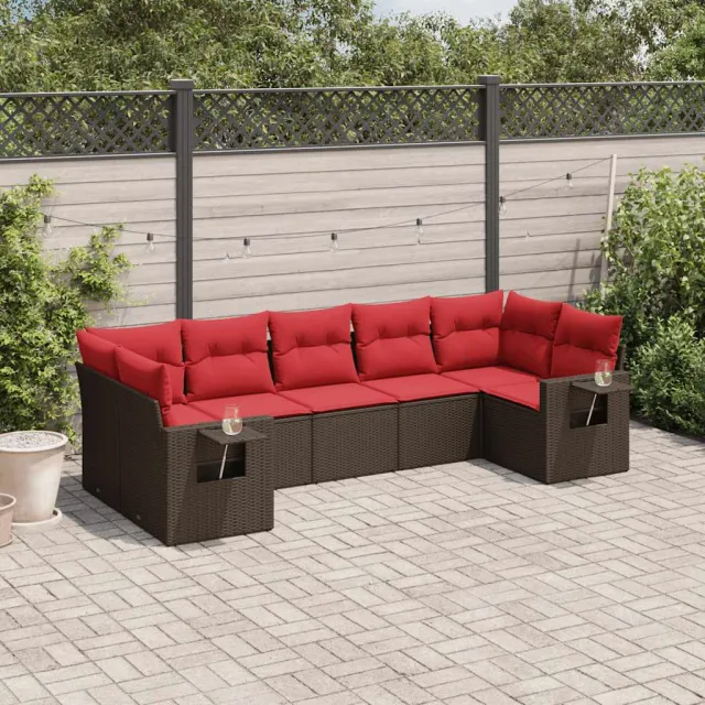 vidaXL 7-delige tuinbankset met kussens, bruin polyrotan, foto 2