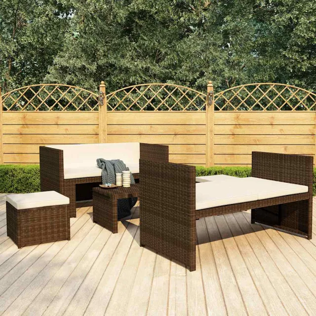 vidaXL 5-delige Loungeset met kussens poly rattan bruin, foto 2