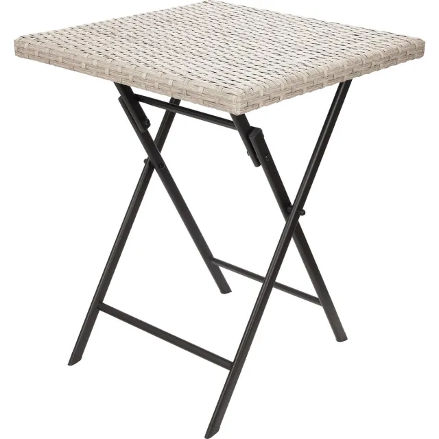 Brubaker Lugano Tuintafel, 58 x 58 cm, balkontafel, weerbestendig, van polyrotan en metaal, bijzettafel, inklapbaar, campingtafel, vierkant, klaptafel voor balkon, terras, bistrotafel, grijs/beige