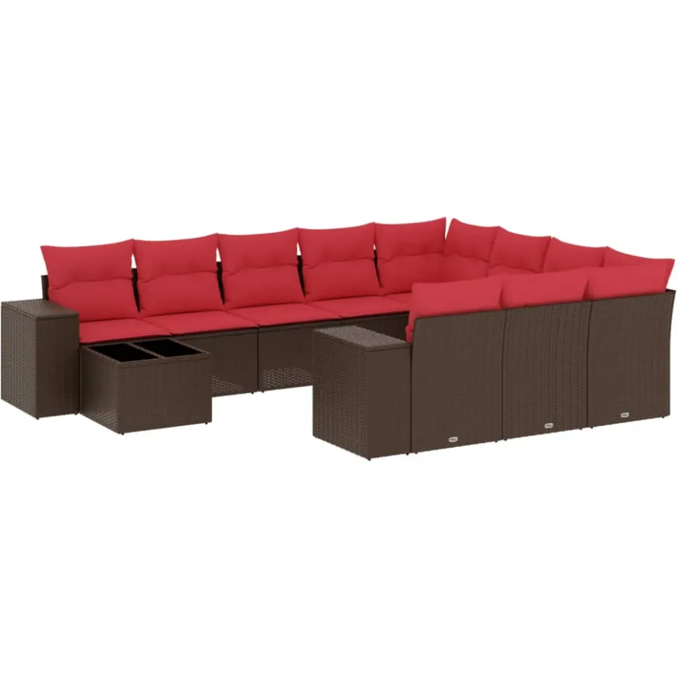 vidaXL 11-delige tuinbankset met kussens, bruin polyrotan, foto 3