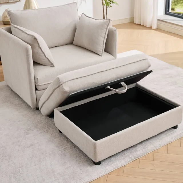 FloraGrace Fauteuil 1-Zits - Met Opberghocker Voor Flexibele Indeling - Ideaal Voor Kleine Woonruimtes - Fluweel - Beige