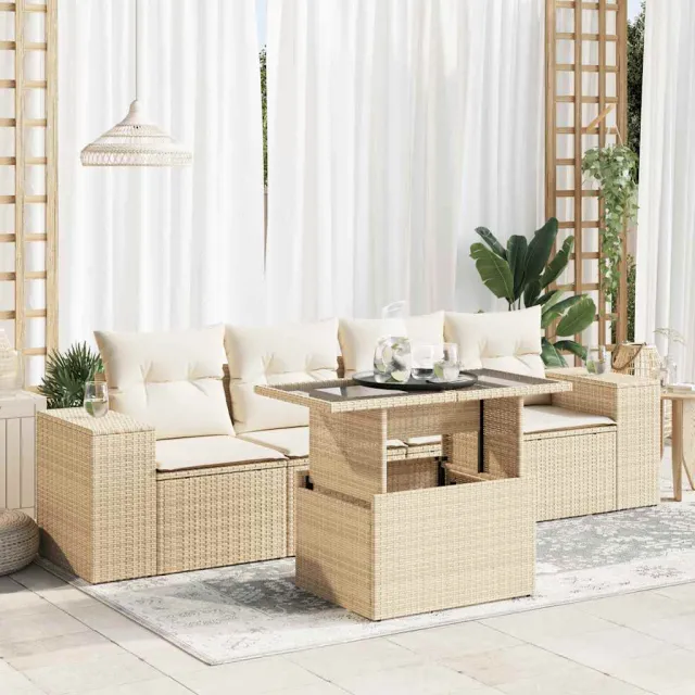 vidaXL 5-delige Loungeset met kussens poly rattan beige, foto 2