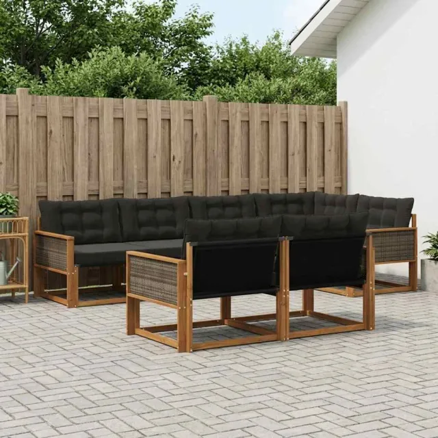 vidaXL Buiten bankenset 7 st 7-zits Naturel en Zwart Bruin