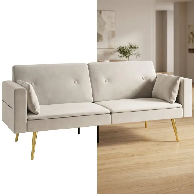 GranMaison Slaapbank - Uitklapbaar - Slaapstoel - Logeerbed - Zetelbed - Slaapfauteuil - Vouwbed - 2 persoons - Zeer comfortabel - Beige