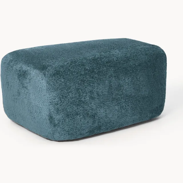 Westwing Collection Grote teddy bouclé ottoman Wolke Turquoise