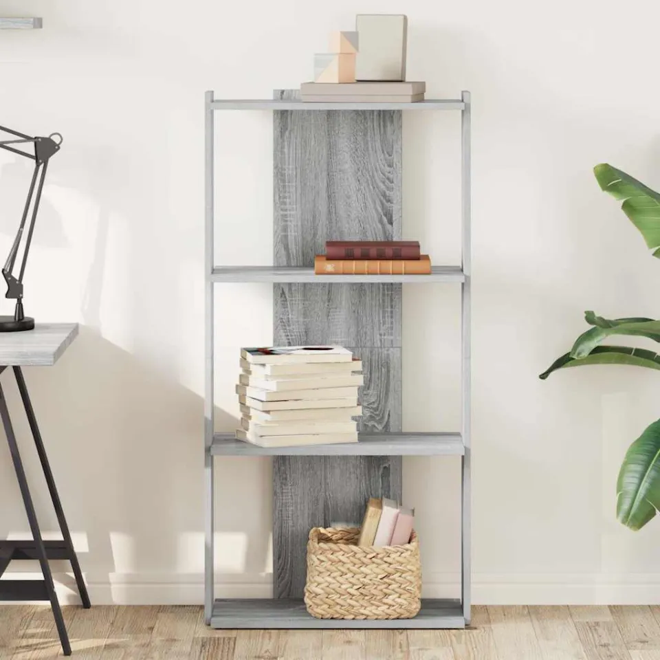 vidaXL Boekenkast 3-laags 60x30x120 cm bewerkt hout grijs sonoma eiken, foto 2