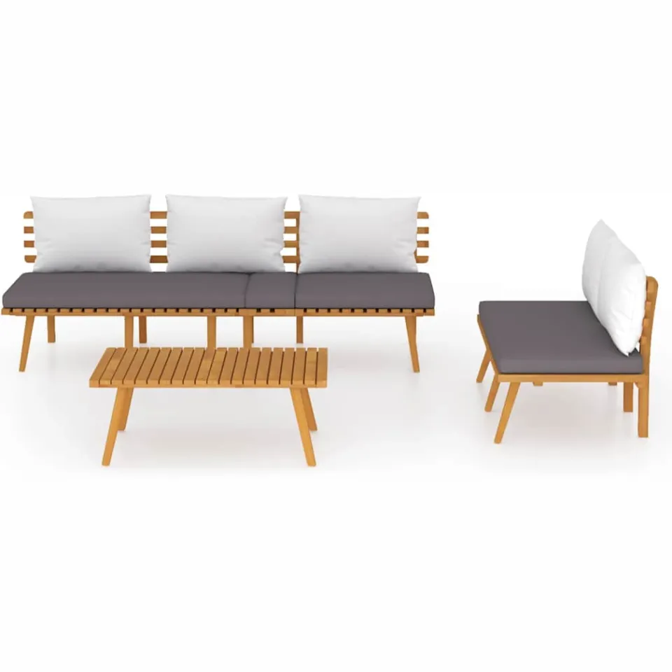 vidaXL 3-delige Loungeset met kussens massief acaciahout bruin