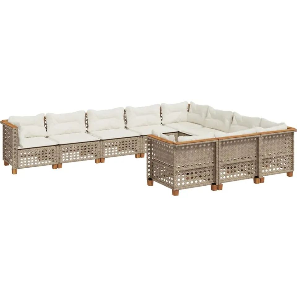 vidaXL 10-delige Loungeset met kussens poly rattan beige