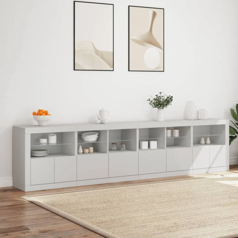 vidaXL Dressoir met LED-verlichting 283x37x67 cm wit, foto 3