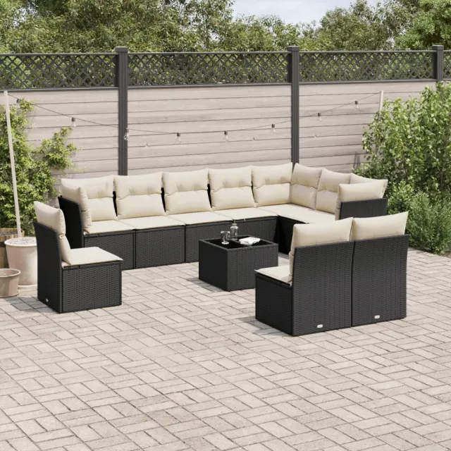 vidaXL 11-delige Loungeset met kussens poly rattan zwart, foto 2