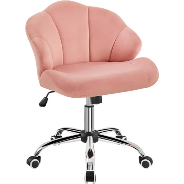 Yaheetech Ergonomische Bureaustoel - In Hoogte Verstelbare Draaistoel Schelpvorm - Kantoor En Make Up Stoel Met Wielen - Belastbaar Tot 136 KG - Roze