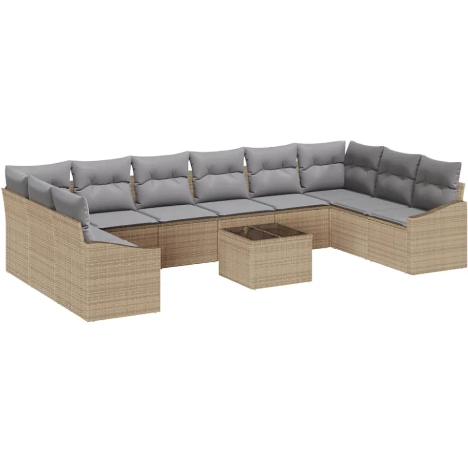 vidaXL Bankstel 11 st Beige poly rattan