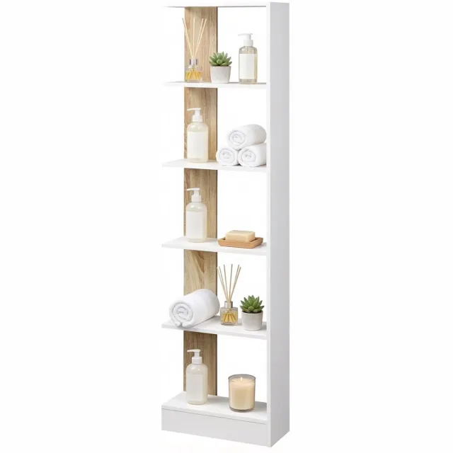 COVREO Boekenkast 45x21x170 cm wit eiken, 5 open vakken van spaanderplaat