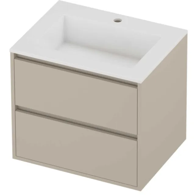 Proline Aristo Badmeubelset Polystone Elegant 1 Gat 60x46x54 cm Glans Wit Soft Linen Beige
