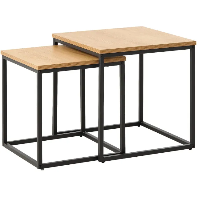 Nest of Nora Salontafel set van 2 Alma - Nestbaar - Eiken melamine met metalen poten - 50x50cm - Naturel Beige