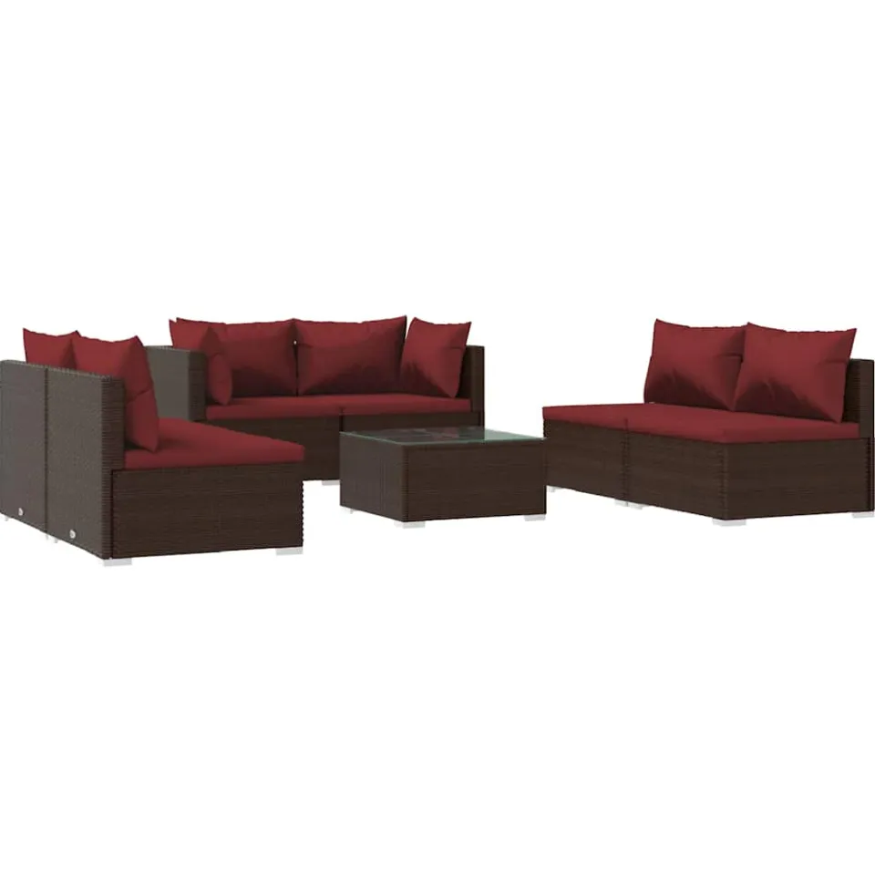 vidaXL 7-delige Loungeset met kussens poly rattan bruin, foto 4