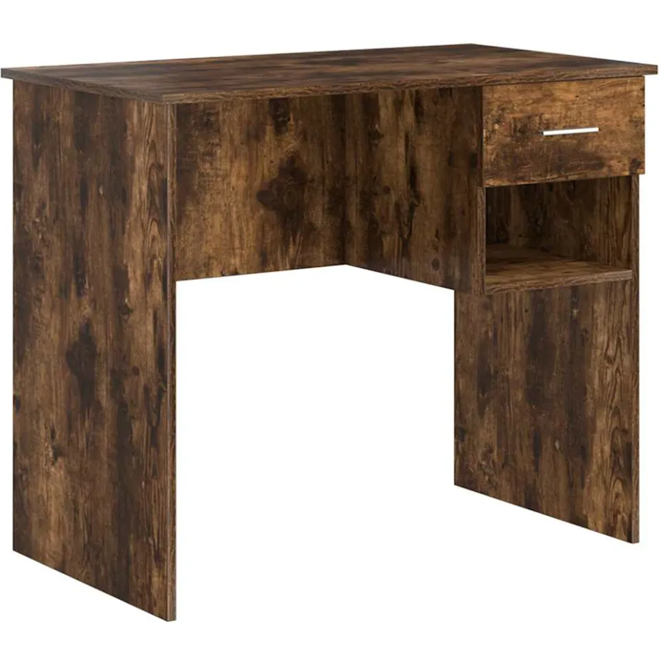 vidaXL Bureau Gerookt eiken 90 x 49 x 75 cm Bewerkt hout, foto 3