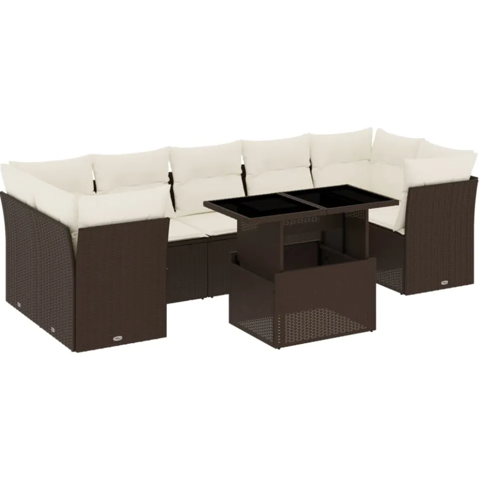 vidaXL 8-delige Loungeset met kussens poly rattan bruin