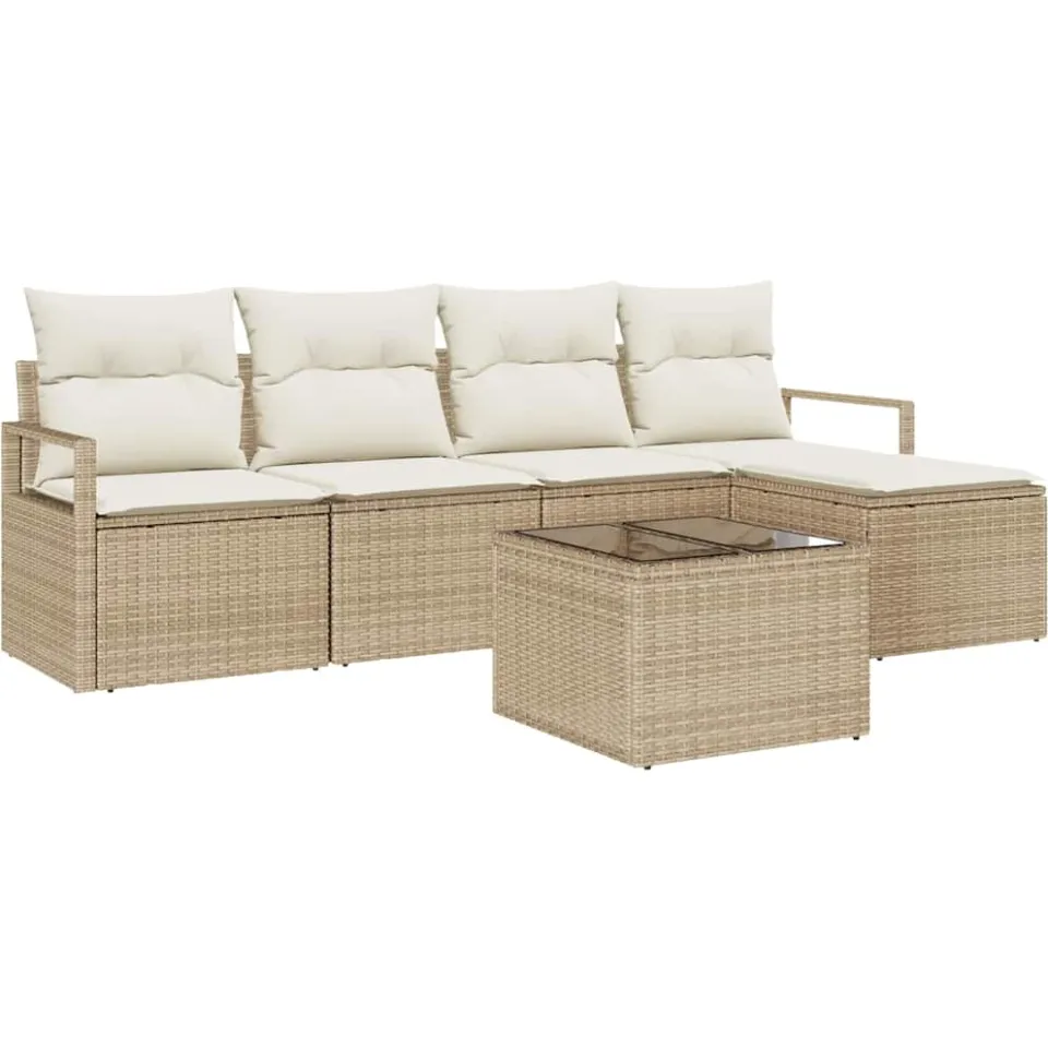 vidaXL Bankstel 6 st Beige en Crème poly rattan