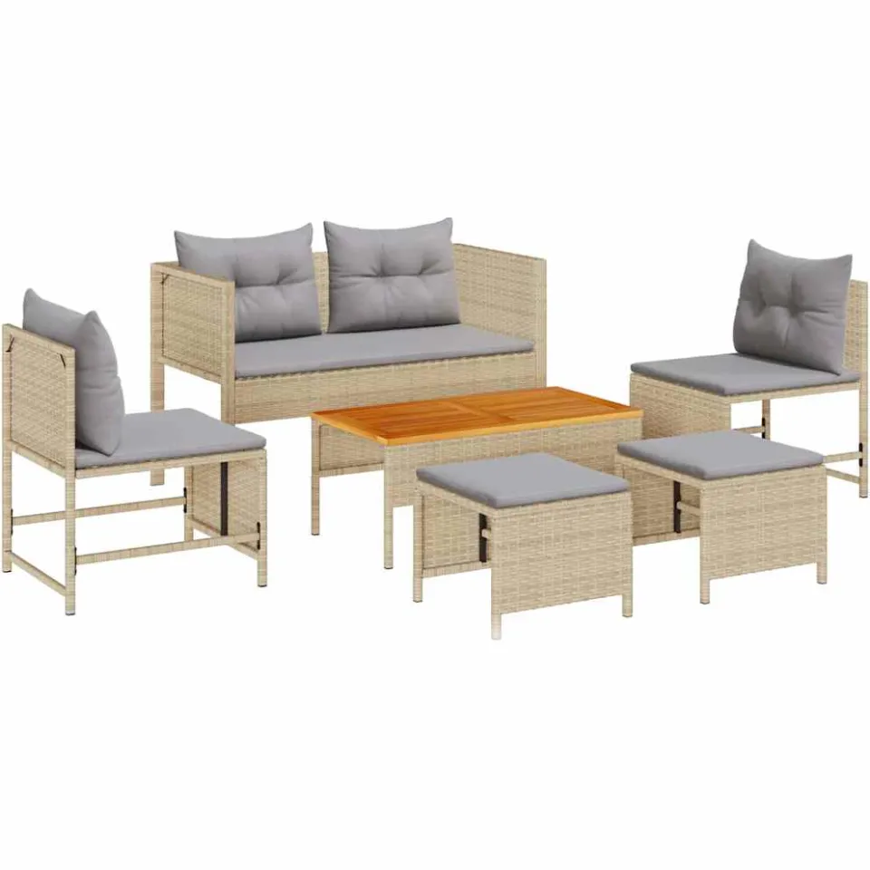 vidaXL Tuinbankenset 6 st Beige en Licht Grijs poly rattan