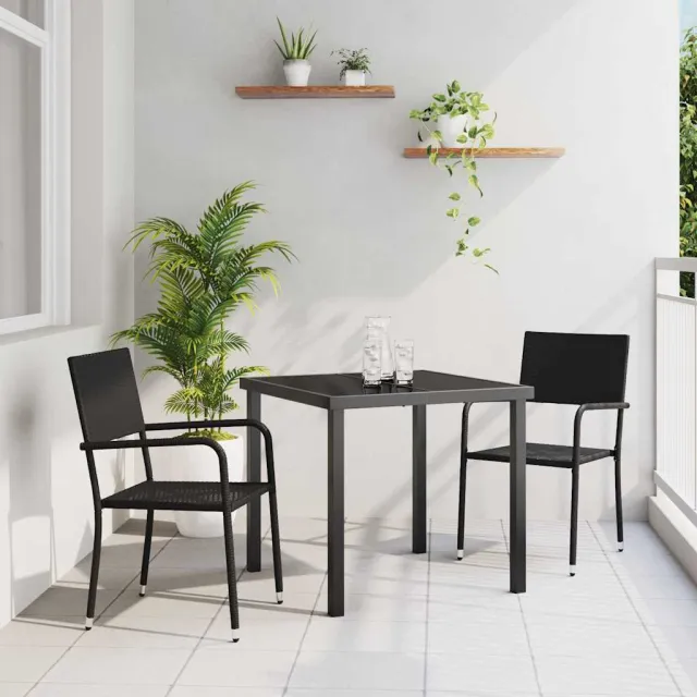 vidaXL Tuin eettafelset 3 st Zwart poly rattan, foto 2