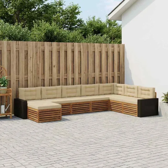 vidaXL Buiten bankenset 8 st 7-zits Natuurlijk en Beige