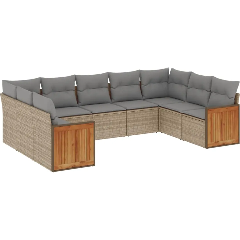 vidaXL 9-delige Loungeset met kussens poly rattan beige, foto 3