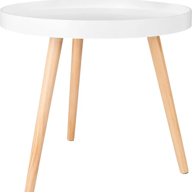 Furnibella bijzettafel rond klein salontafel bloemenstandaard nachtkastje massief hout Scandinavisch design wit 50 x 44cm (ø x H) TS143ws