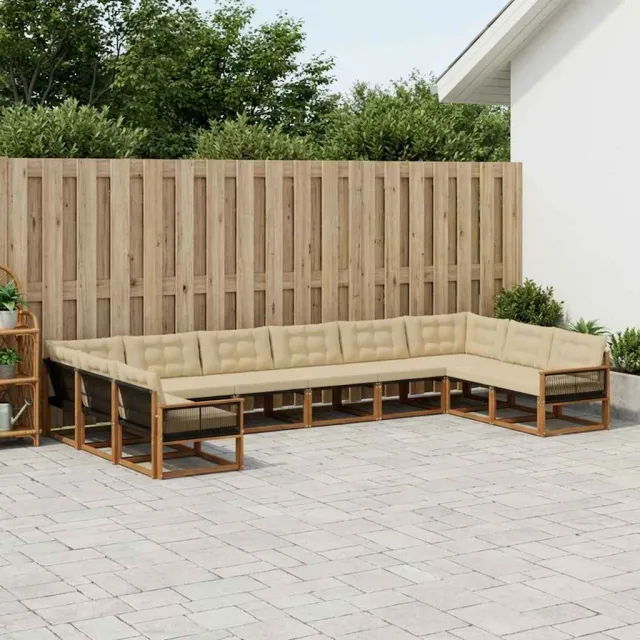 vidaXL Buiten bankenset 10 st 10-zits Natuurlijk en Beige Bruin