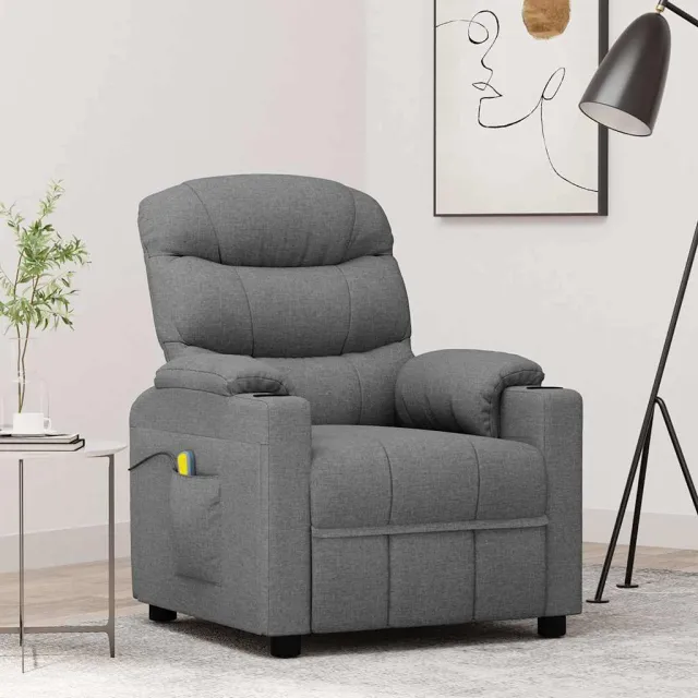 vidaXL Massagestoel elektrisch stof lichtgrijs grijs, foto 2