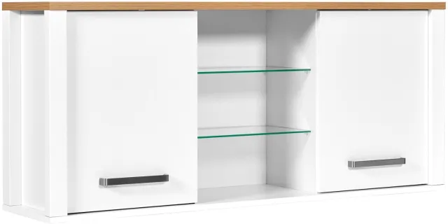 Inter Link SAS Keukenbovenkast Sicilia 130 cm – Wit/Artisan Eik – 2 Deuren met Softclose – 2 Glazen Legplanken