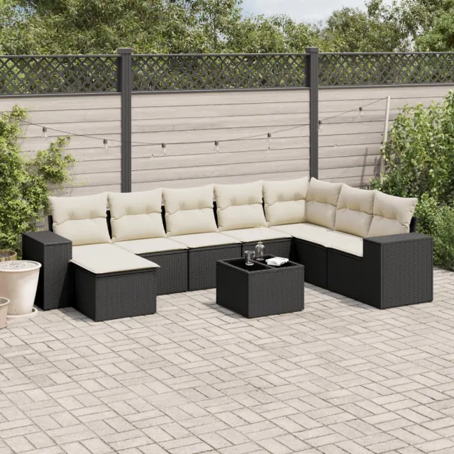 vidaXL 9-delige Loungeset met kussens poly rattan zwart, foto 2