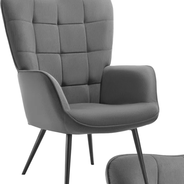 Tectake Oorfauteuil – Scandinavische Teddy Bouclé Fauteuil voor Woonkamer en Slaapkamer – Loungefauteuil met Zwart Metalen Poten – Draagvermogen 150kg – Grijs