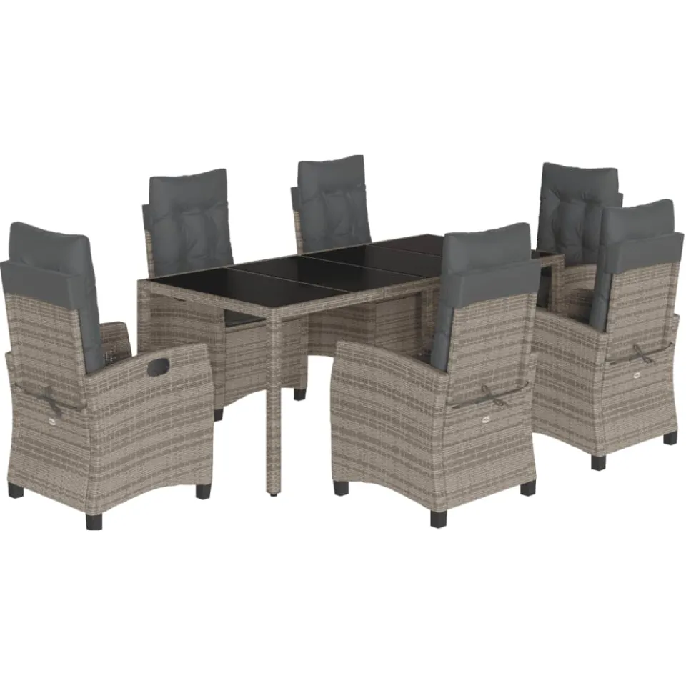 vidaXL 7-delige Tuinset met kussens poly rattan grijs
