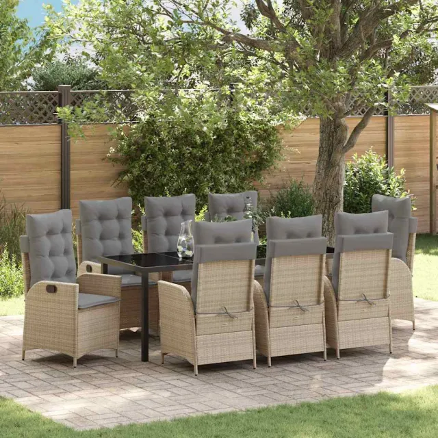 vidaXL Tuin eettafelset 9 st Beige poly rattan