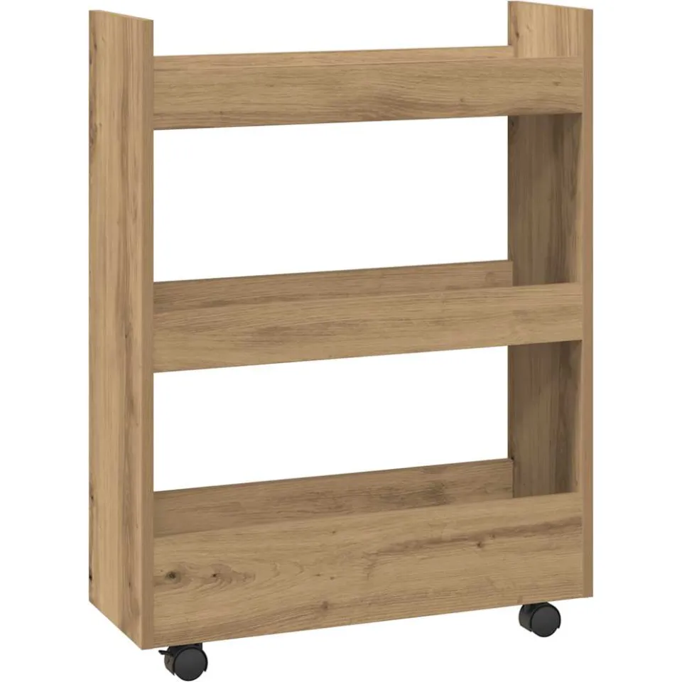 vidaXL Opbergtrolley smal 3-laags bewerkt hout artisanaal eikenkleurig, foto 3