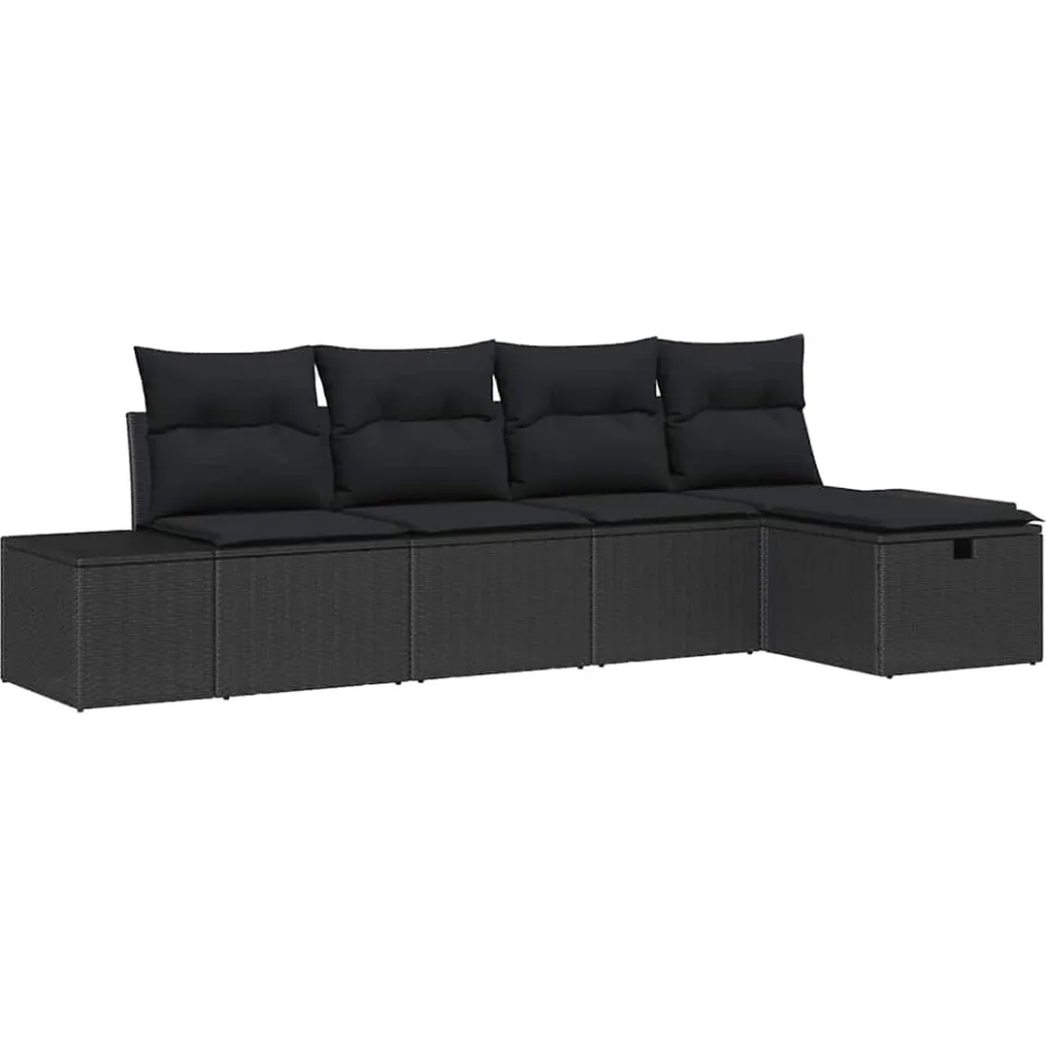 vidaXL Tuinbankenset 5 st Zwart poly rattan