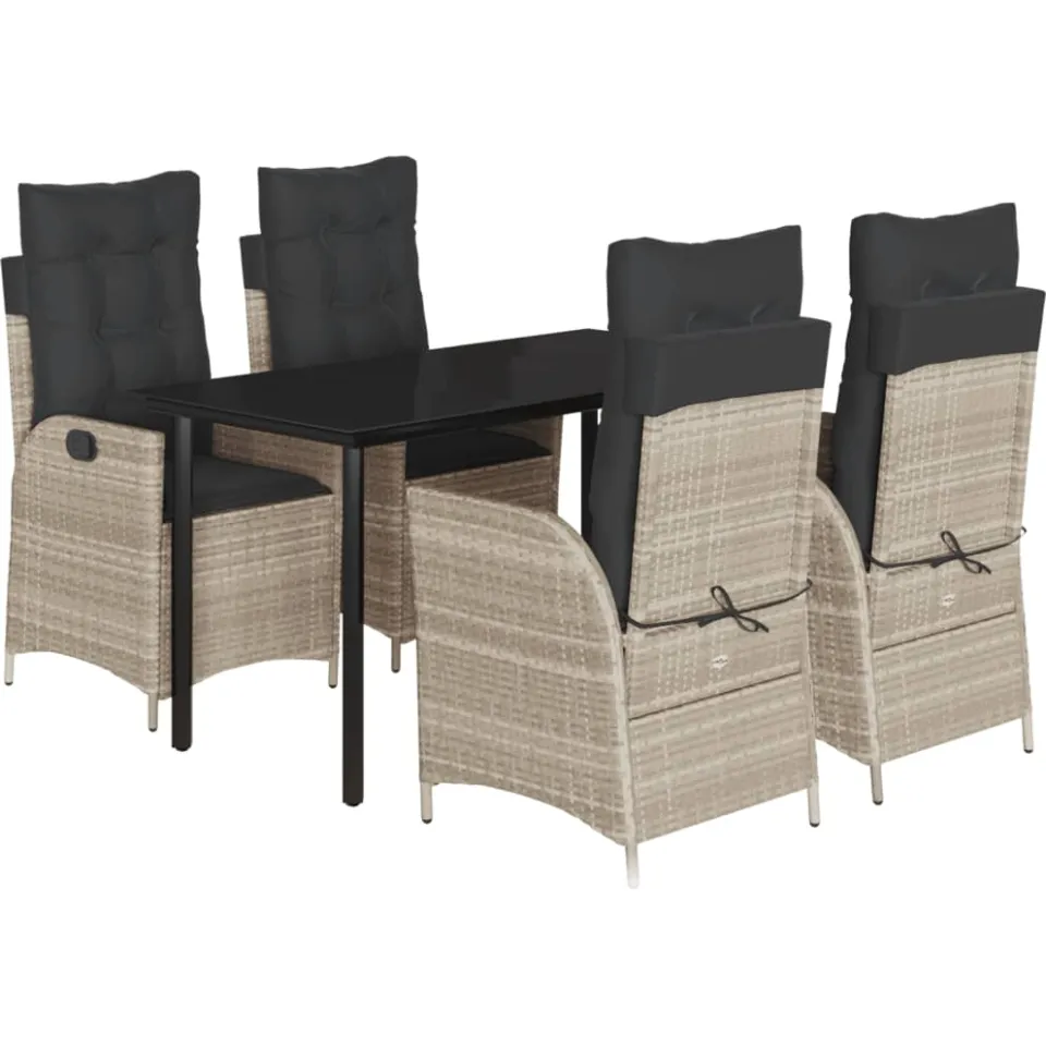 vidaXL 5-delige Tuinset met kussens poly rattan lichtgrijs grijs, foto 3
