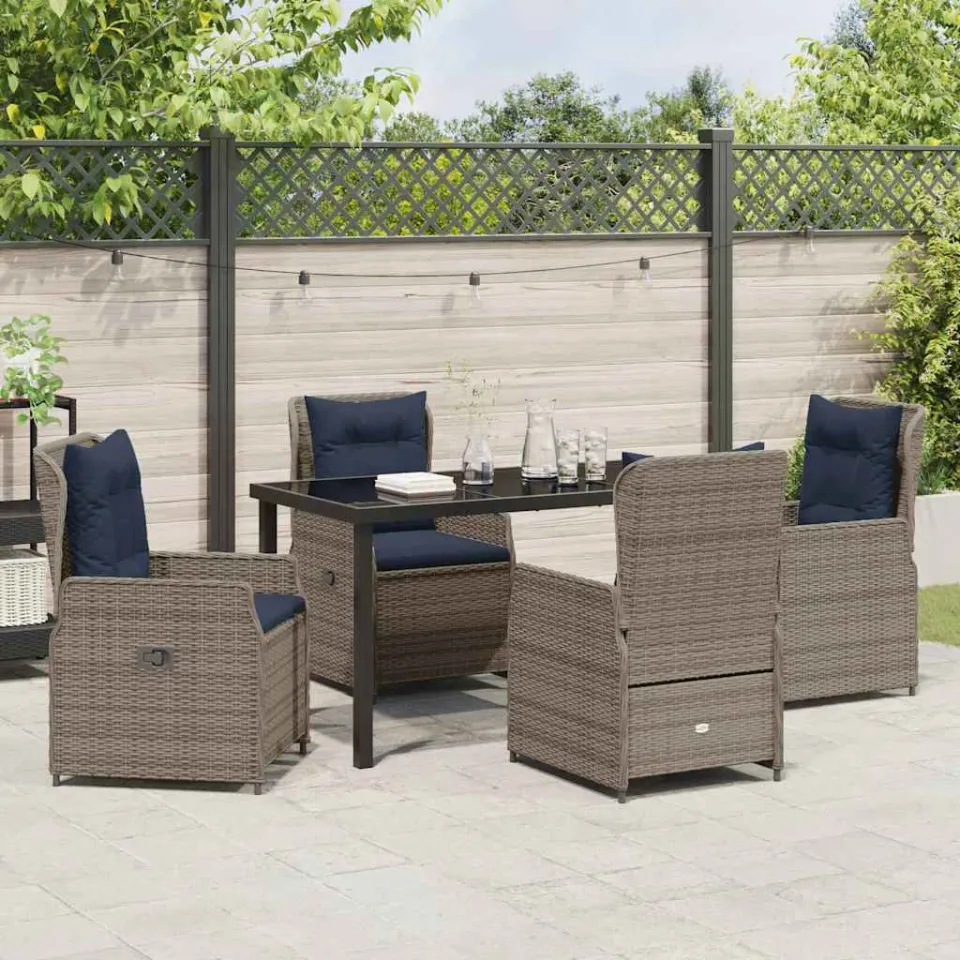 vidaXL Tuin Eetset 5 st Grijs Poly riet, foto 3
