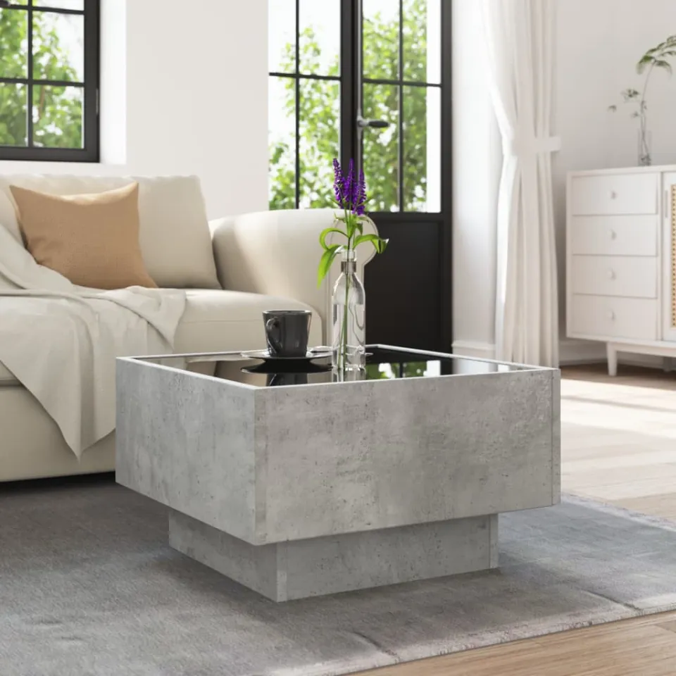 vidaXL Salontafel met LED 50x50x30 cm bewerkt hout betongrijs grijs, foto 4