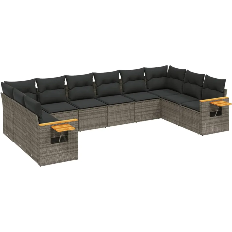 vidaXL 10-delige Loungeset met kussens poly rattan grijs, foto 3