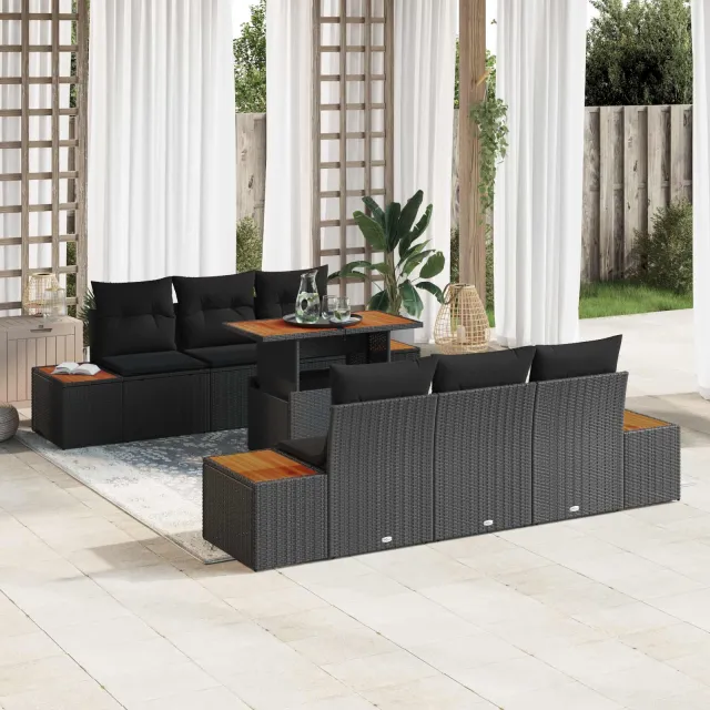 vidaXL Tuin Sofa Set 7 st Zwart Poly riet, foto 2