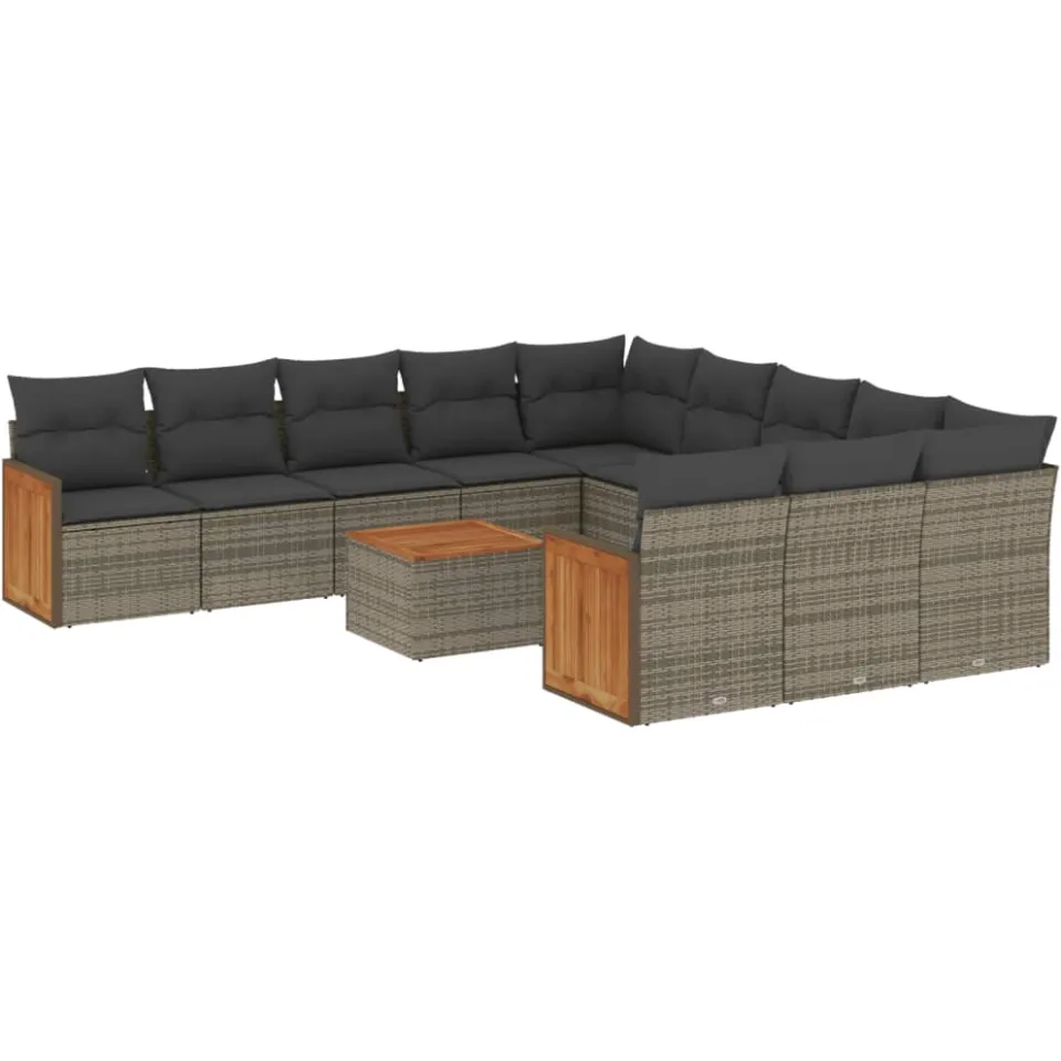 vidaXL 12-delige Loungeset met kussens poly rattan grijs, foto 3