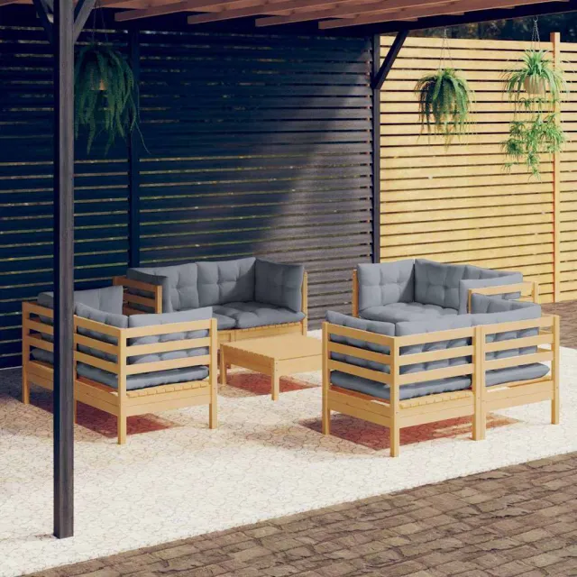 vidaXL 9-delige Loungeset met grijze kussens grenenhout grijs, foto 2