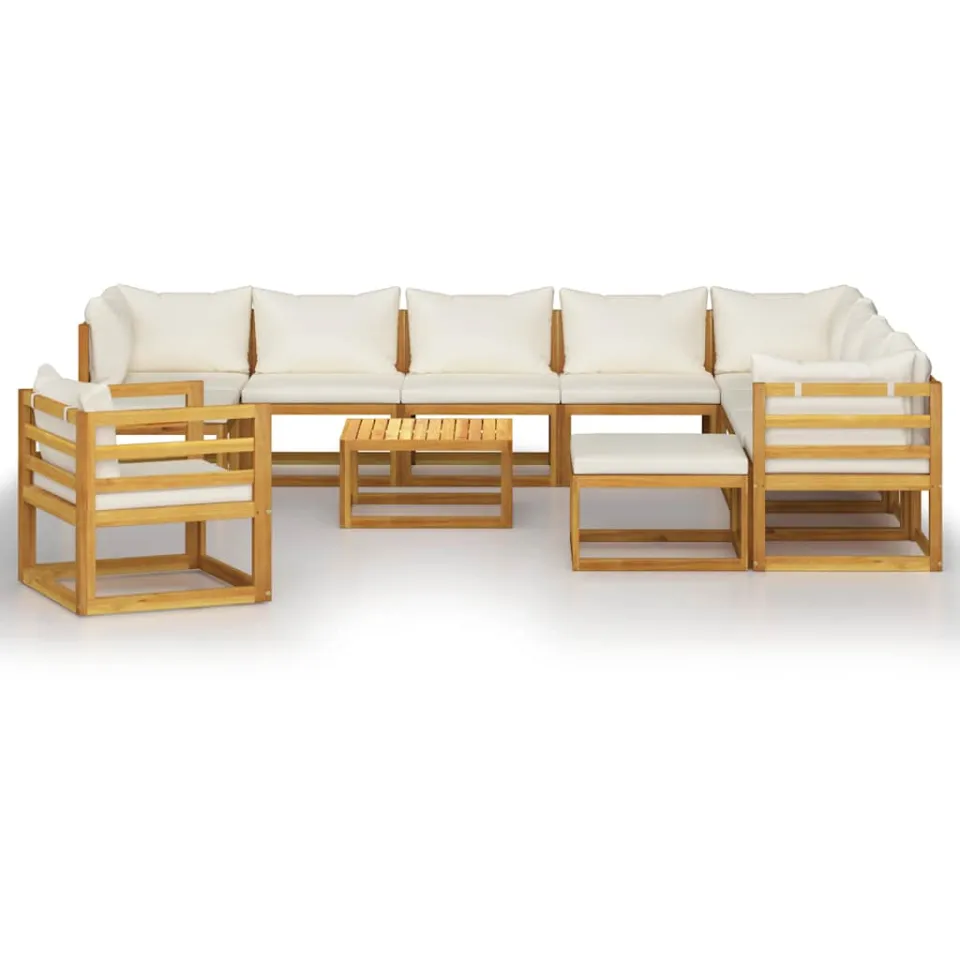 vidaXL 12-delige Loungeset met kussens massief acaciahout crème